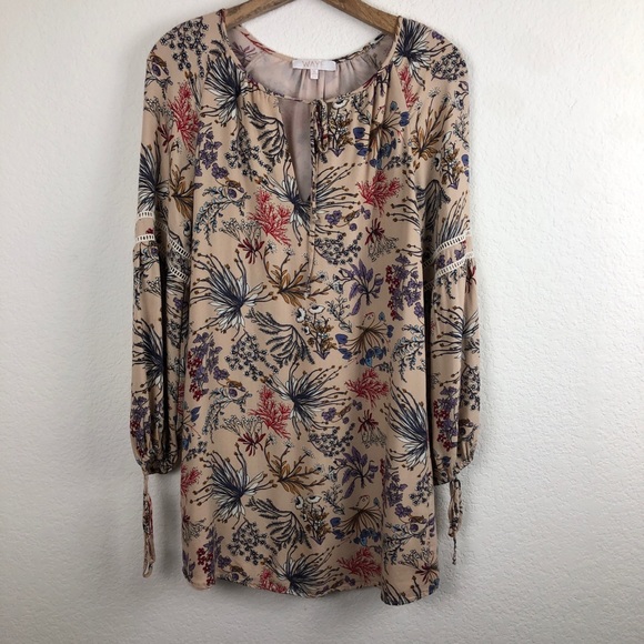 WAYF Boho Floral Tan Long sleeve Dress Small - Picture 1 of 8